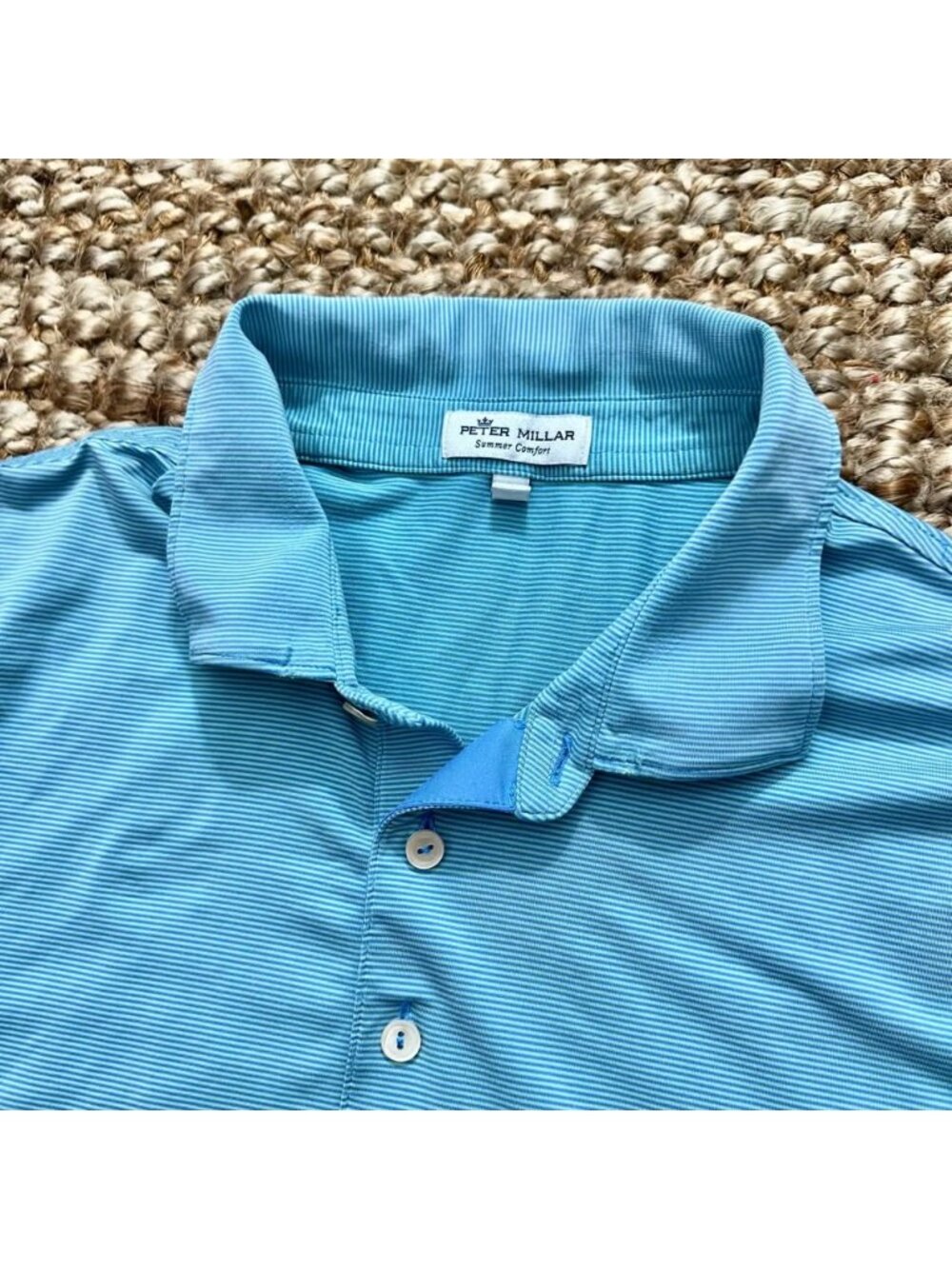 Peter Millar Summer Comfort Polo Large Shirt Mens Light Blue Striped Short Sleev
